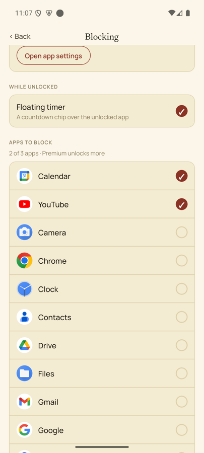 Choose which apps to block