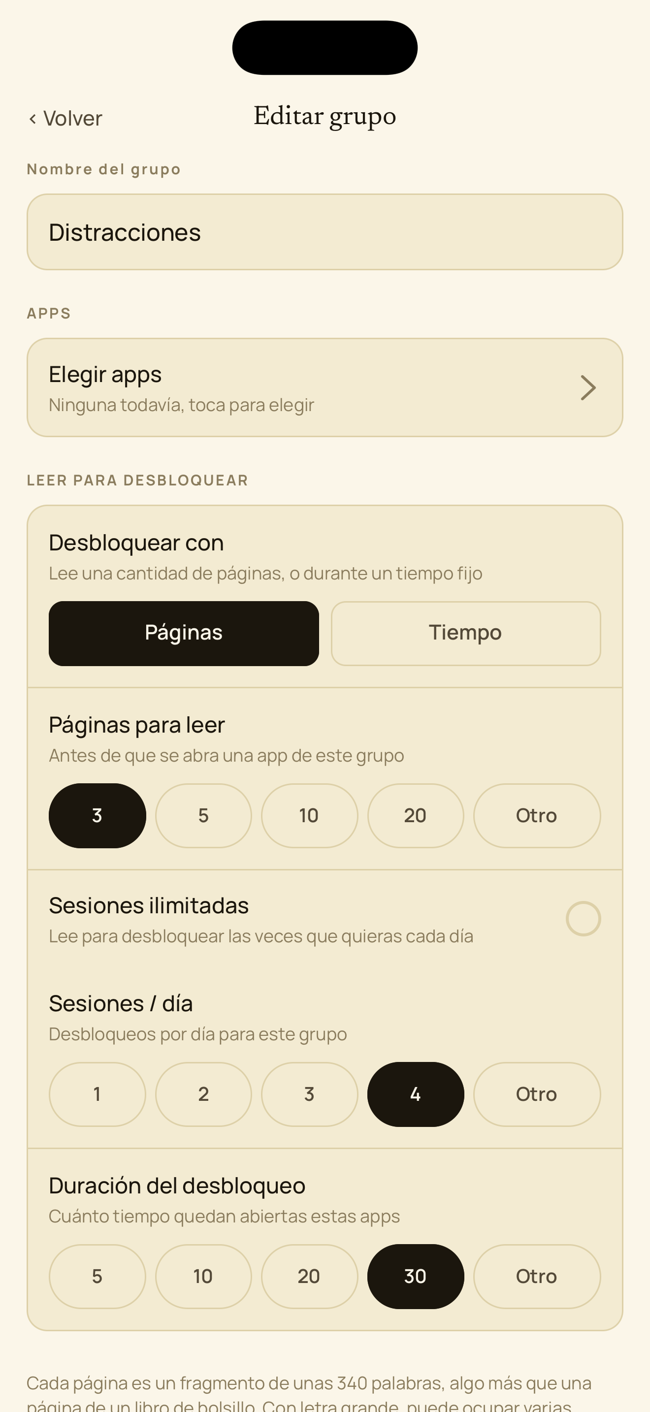 Define una meta de lectura para cada grupo de apps