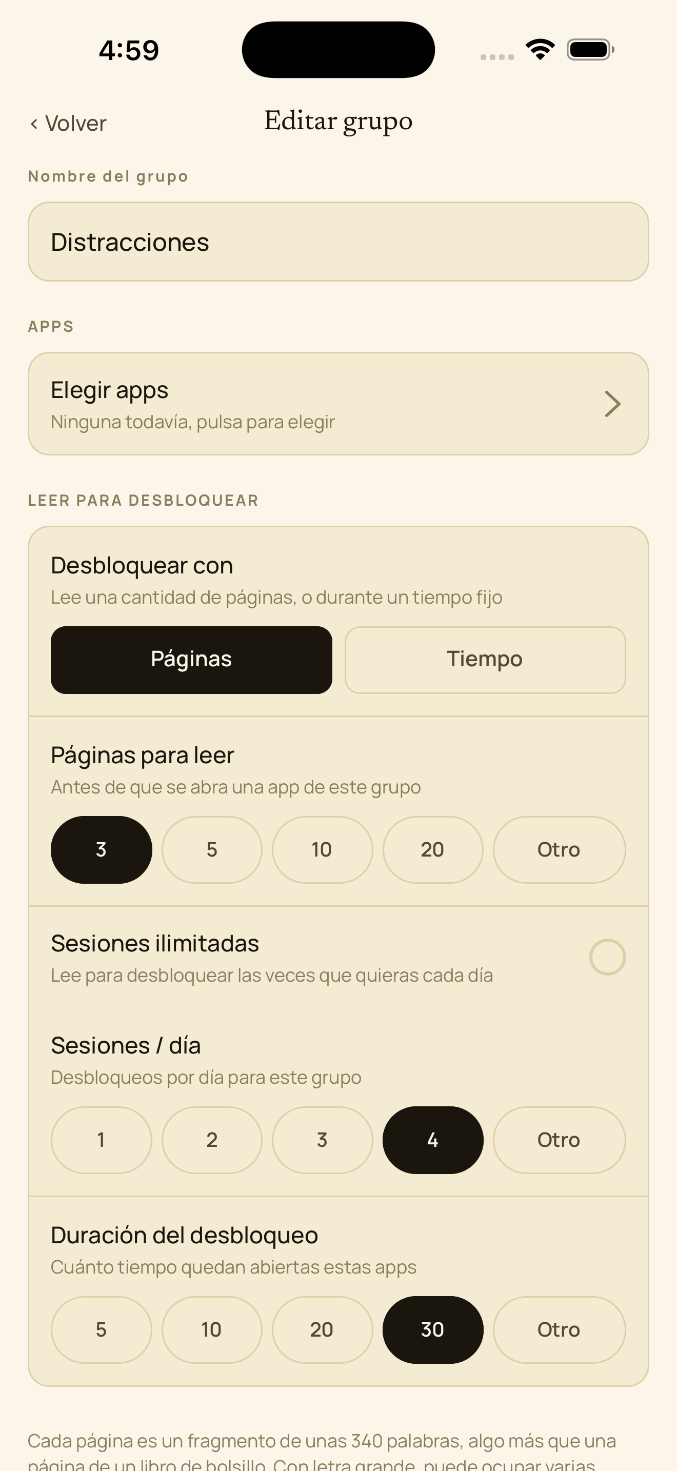 Configura un objetivo de lectura para cada grupo de apps