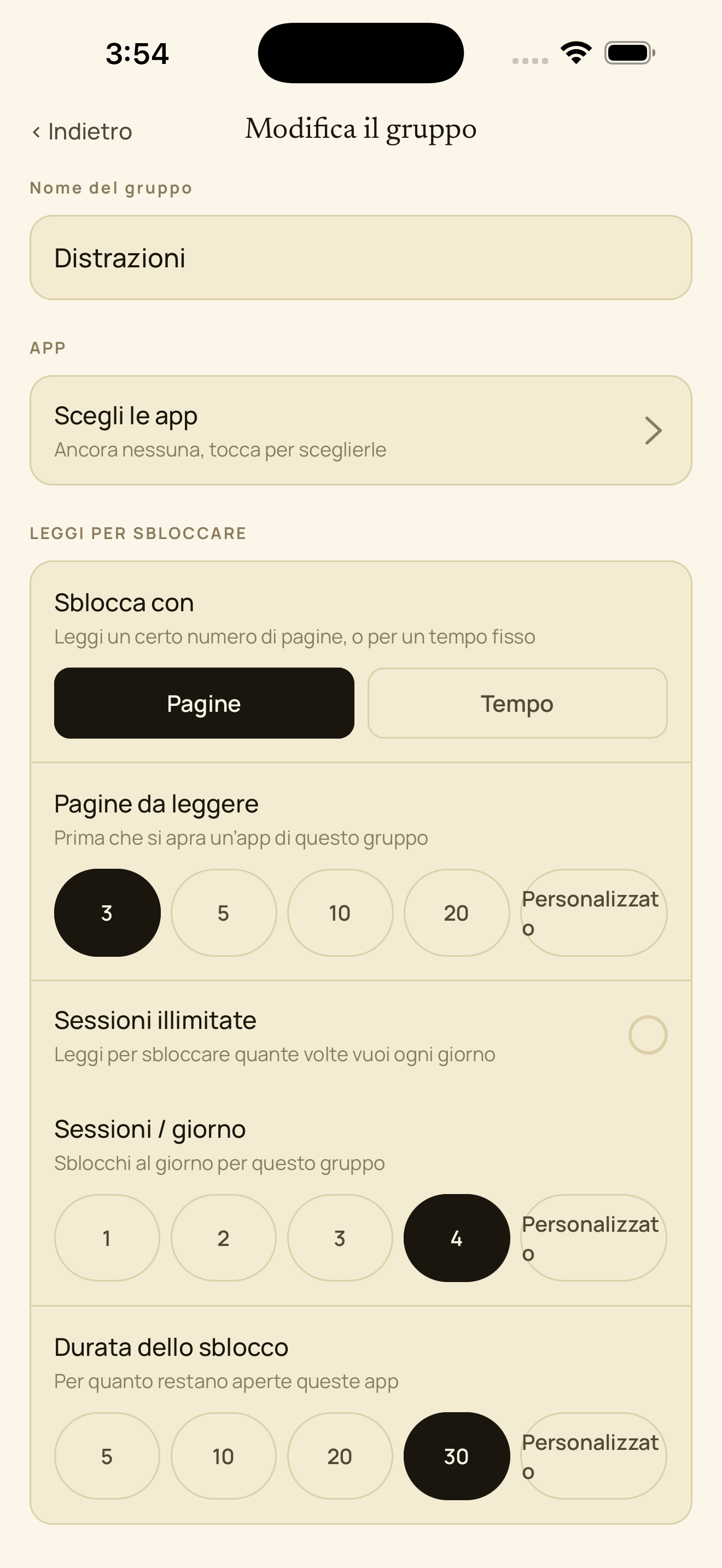 Imposta un obiettivo di lettura per ogni gruppo di app