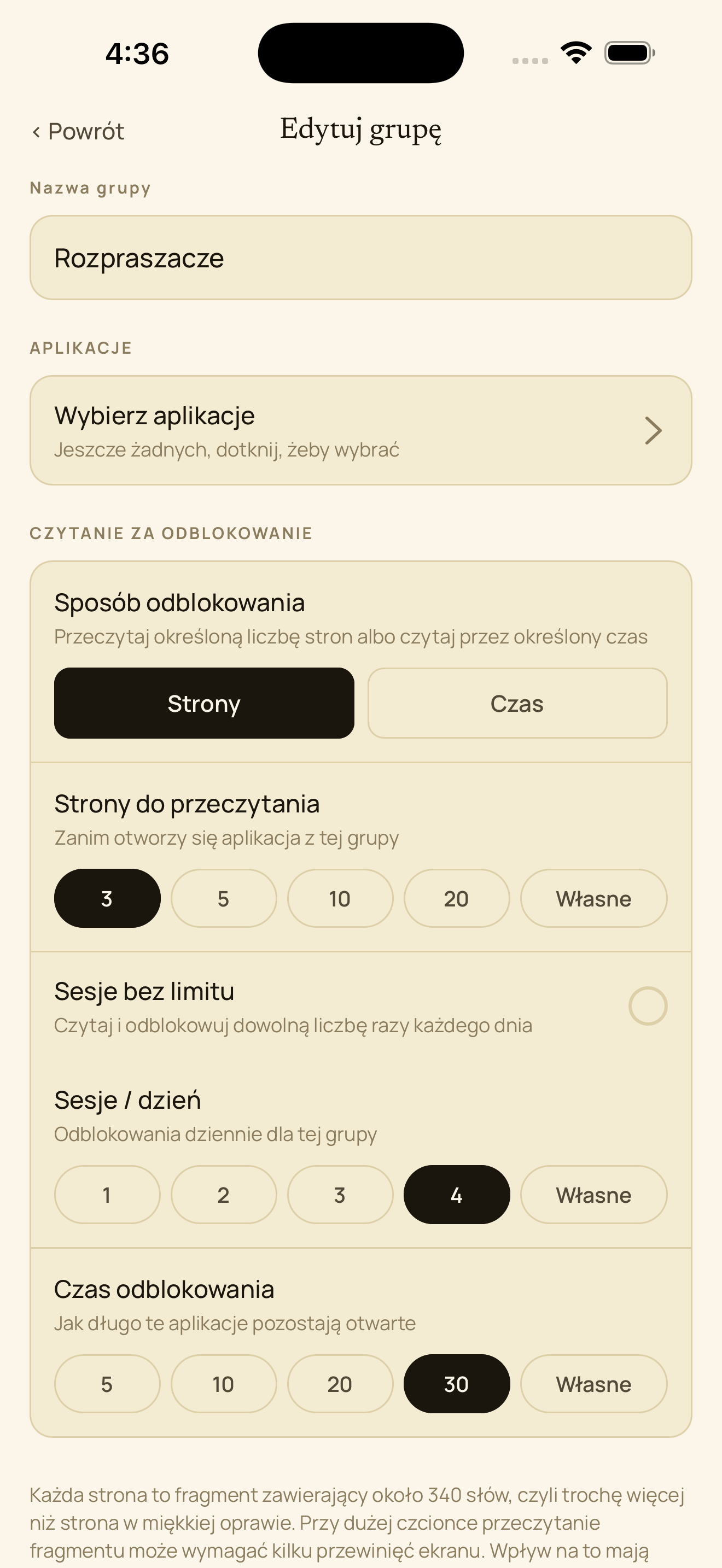 Ustaw osobny cel czytelniczy dla każdej grupy aplikacji