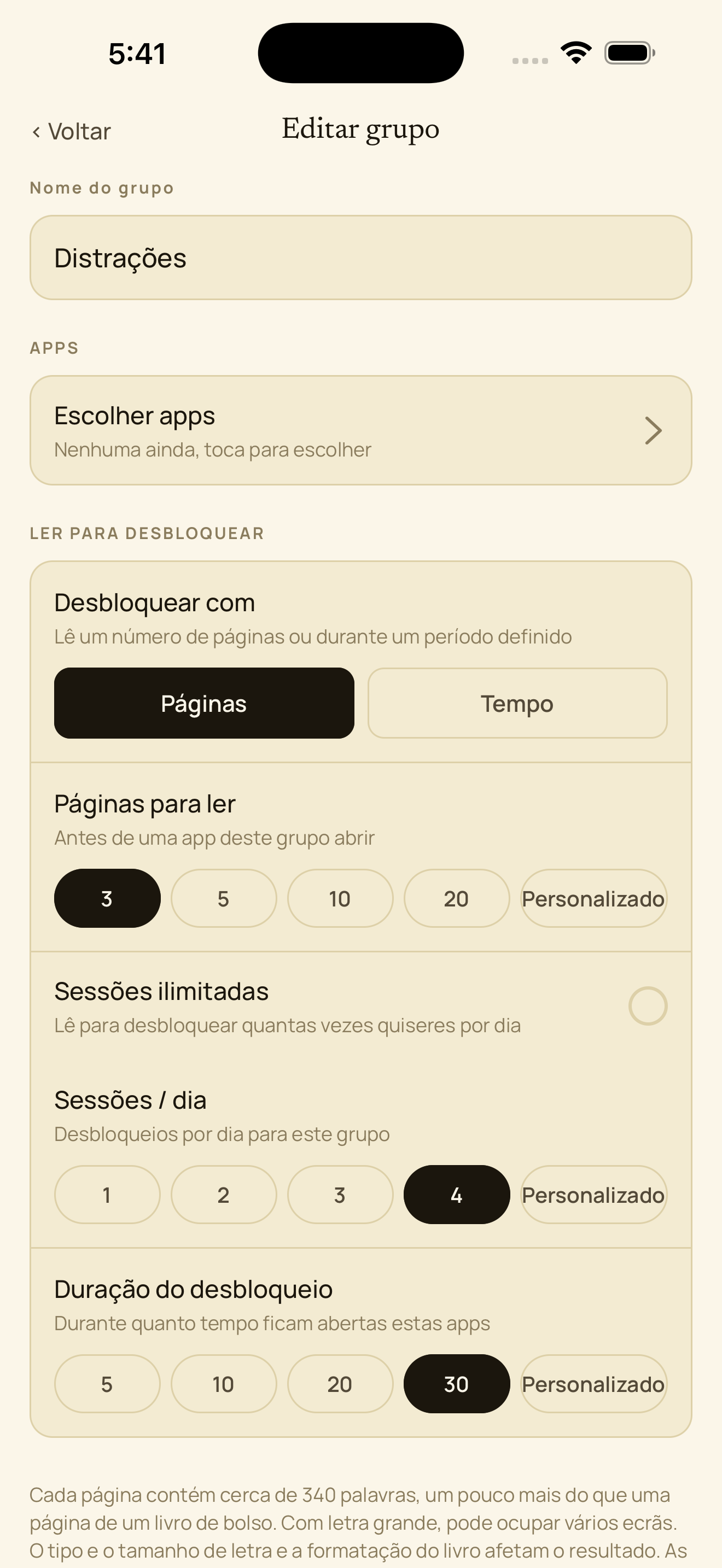Define um objetivo de leitura para cada grupo de aplicações